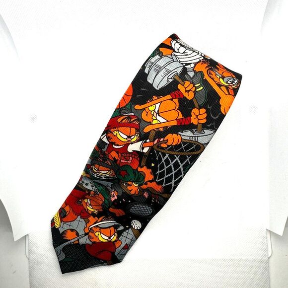 Novel Ties Garfield Tie Men's Black Orange Cartoon Novelty Necktie - Picture 2 of 3